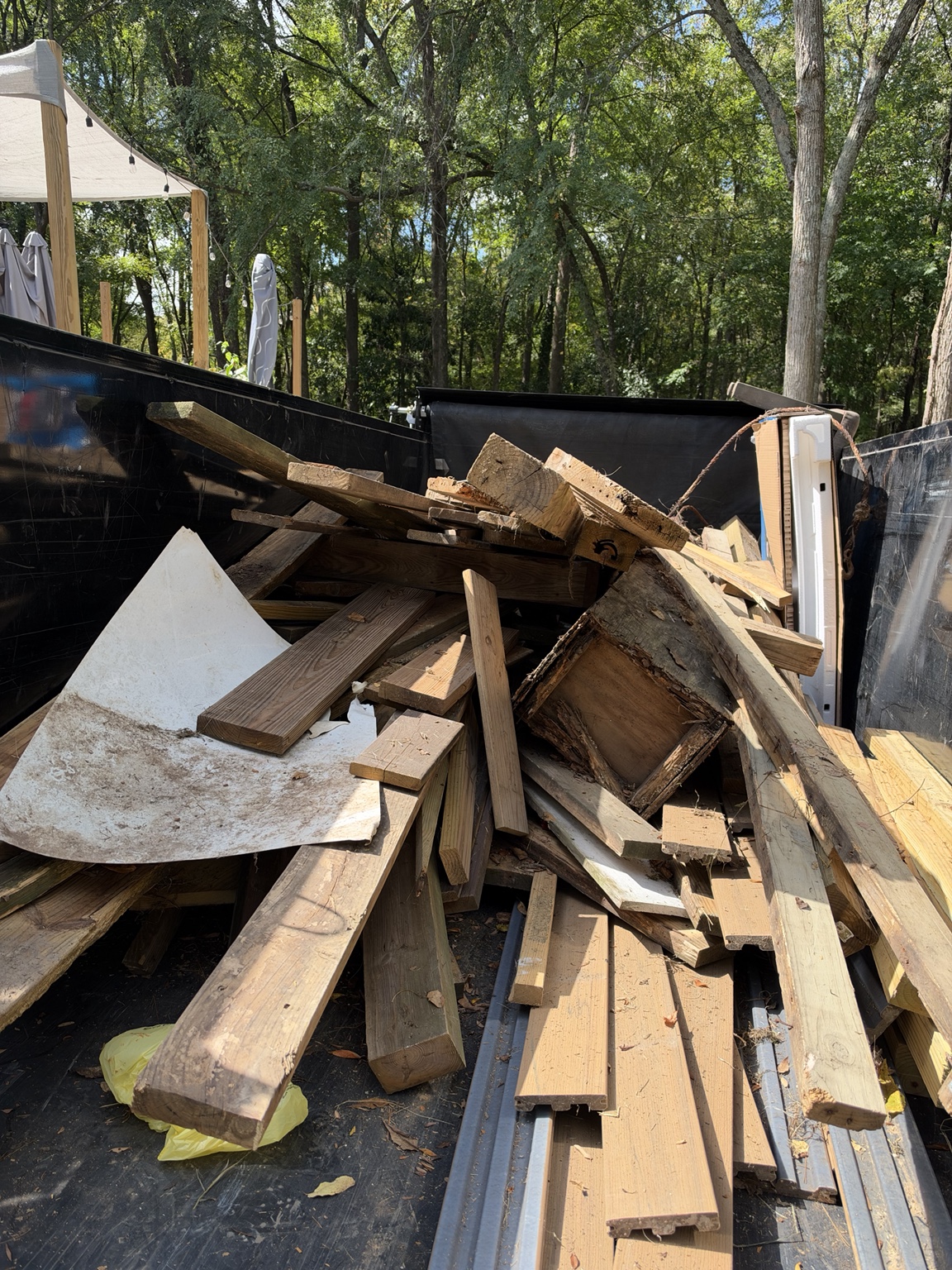 Wood and demolition debris loaded into a trailer